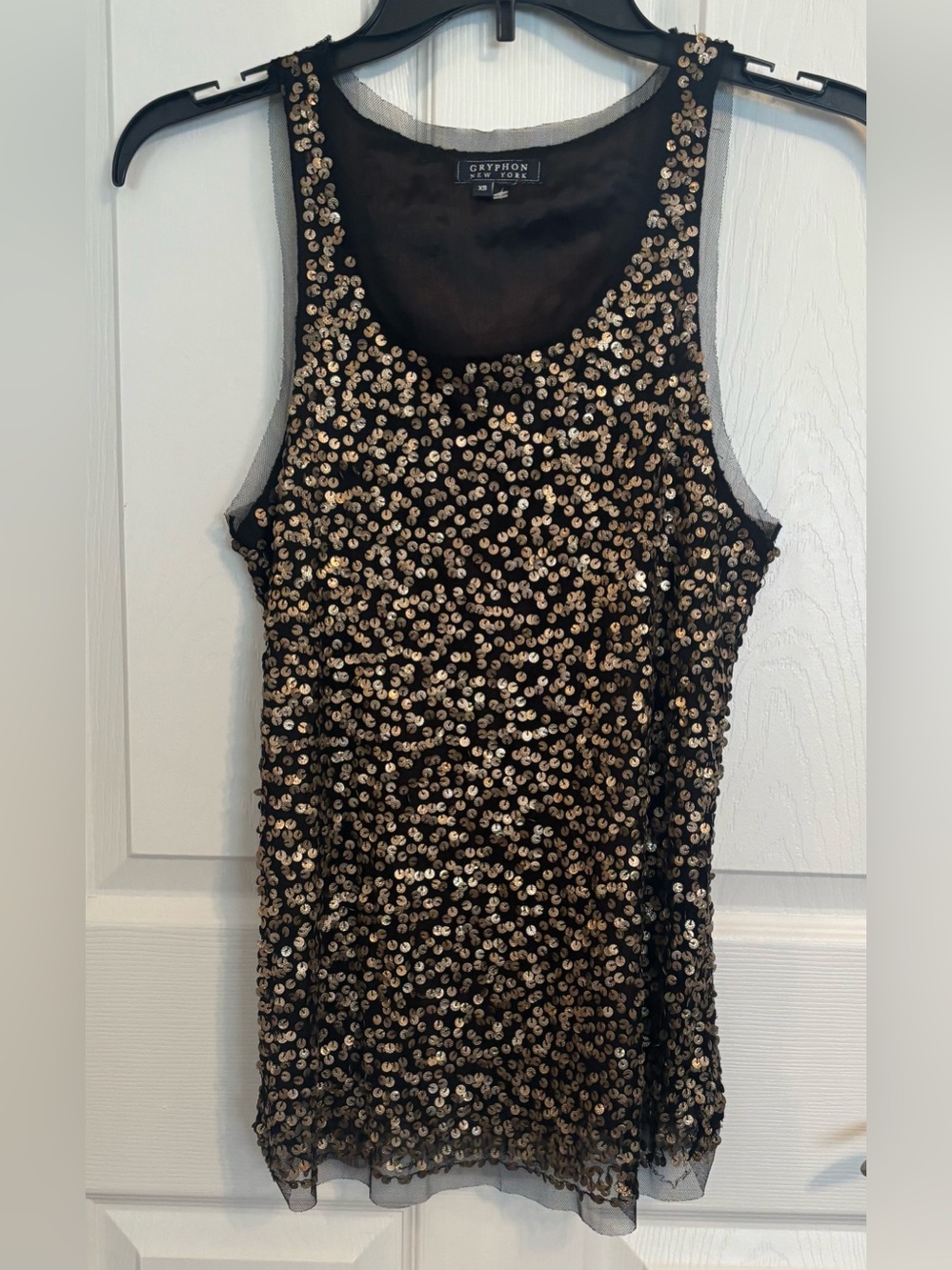 Gryphon New York Metallic Sequin Tank Top Black Mesh Size XS EUC
